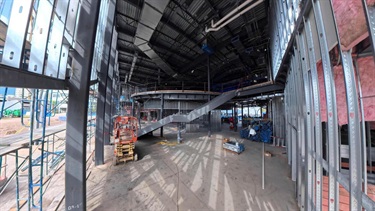 Interior photo of the new city hall entrance under contruction