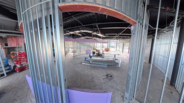 interior of the new city hall lobby under construction