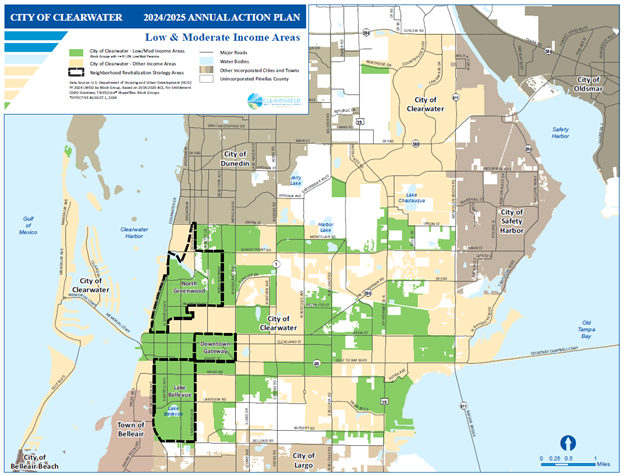Map of moderate and low income areas for Clearwater region