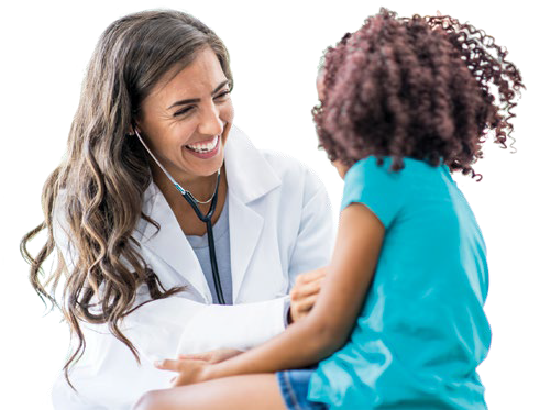 Doctor looking at a child smiling