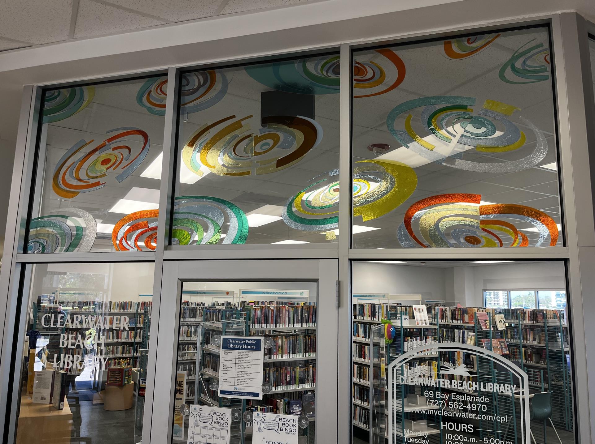 Circles of transparent colors on glass at the recreation center