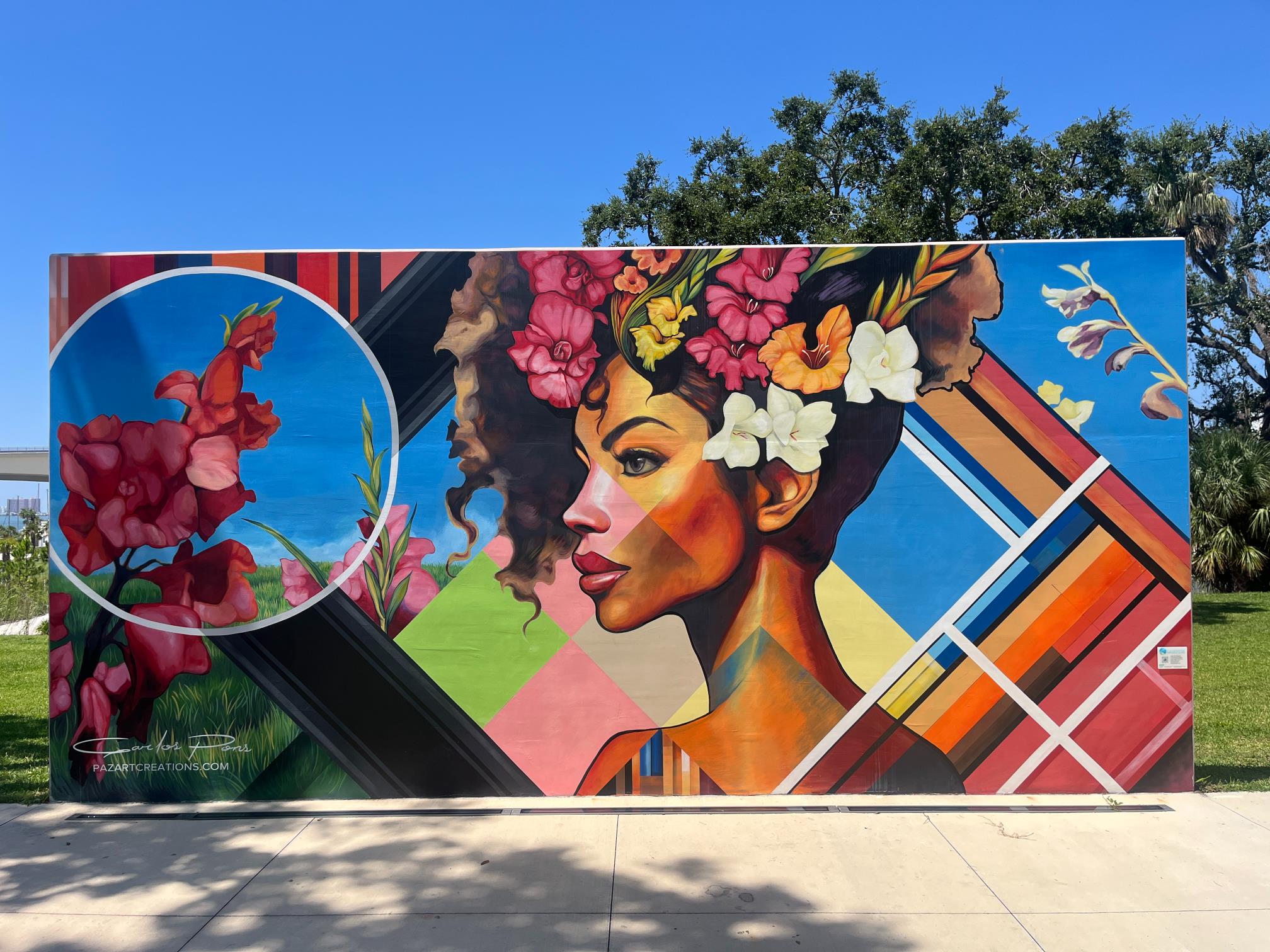 Wall mural of woman with flowers in her hair