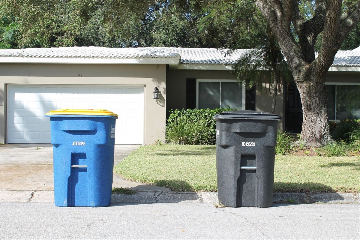 Trash and recycling bins
