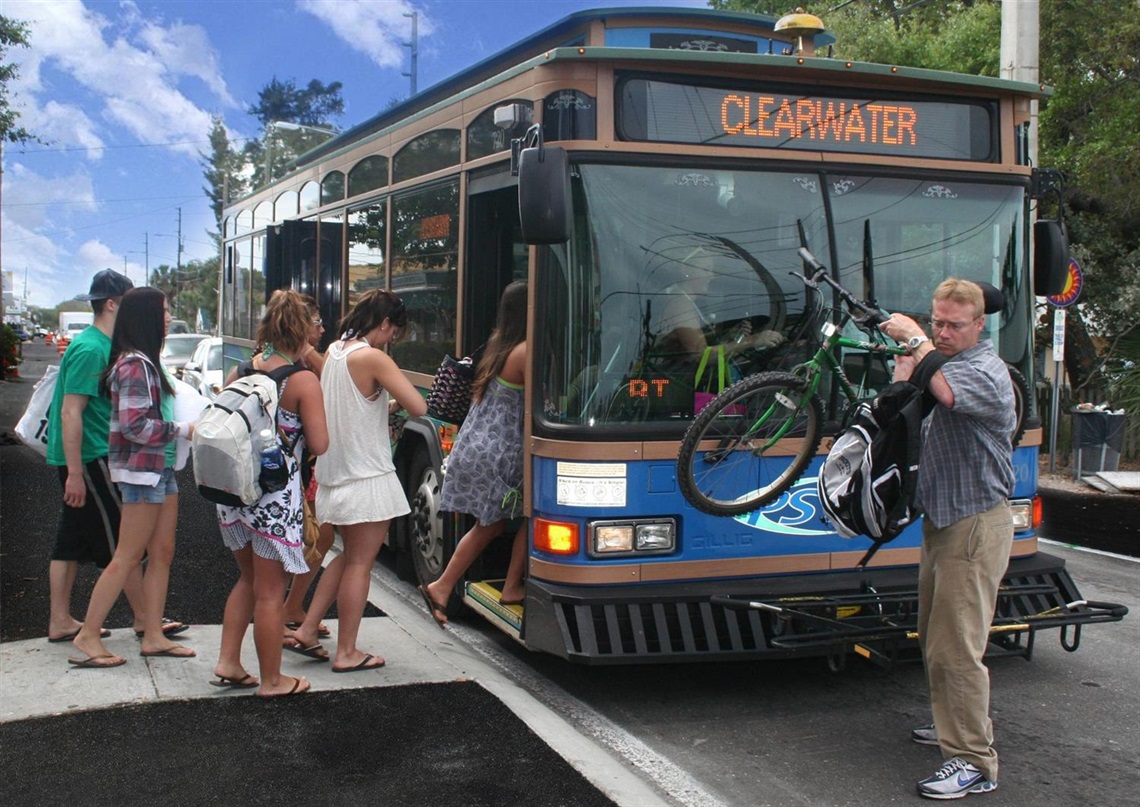 Park in downtown and ride the trolley to Clearwater Beach and back