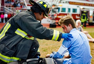 Image of a Clearwater fire medic giving care