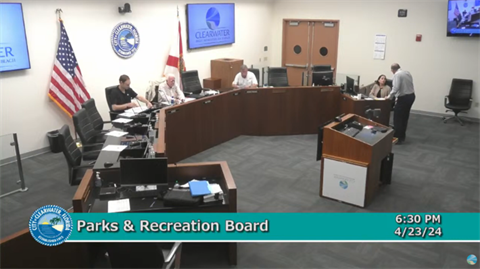 Parks and Recreation Board members at the dais in the board room.
