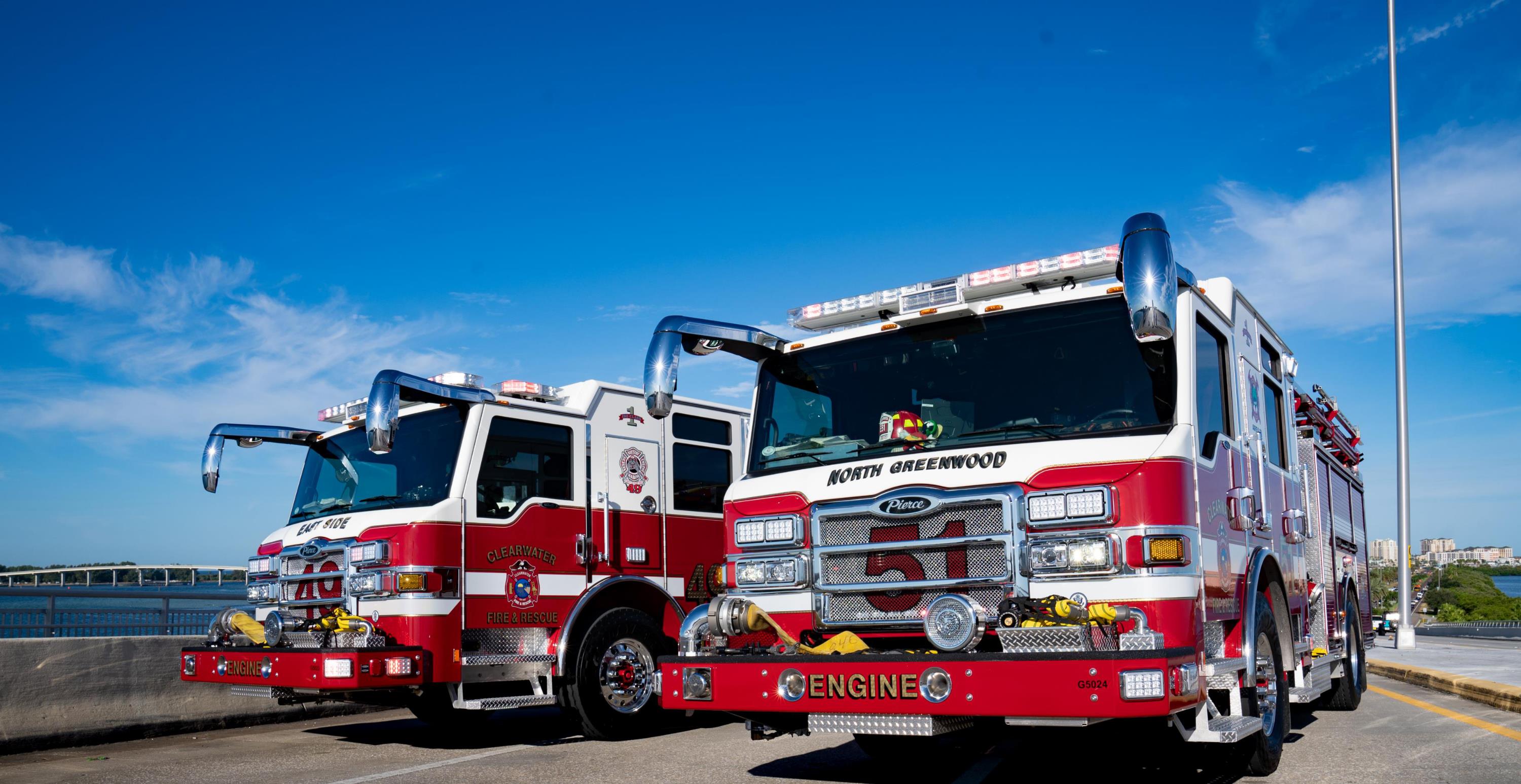 fire trucks atop of memorial causeway