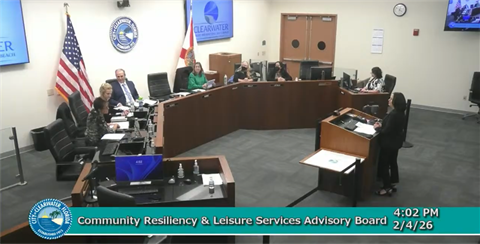Community Resiliency & Leisure Services Advisory Board members at the dais in the board room.
